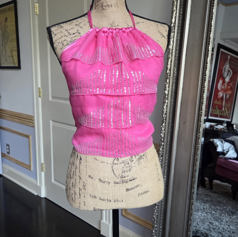 Echo Fuchsia Halter Top With Metallic Sequin Nwt … - image 2